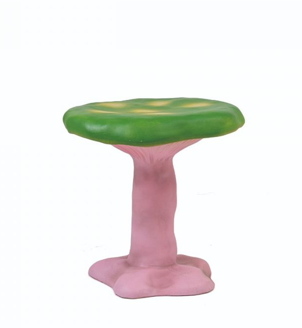 Grüner Amanita Hocker von Seletti in Form eines Pilzes mit rosa Stiel.