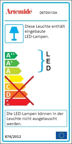 Energieeffizienzlabel der Artemide Pipe Terra Stehleuchte mit integrierten, nicht austauschbaren LEDs.