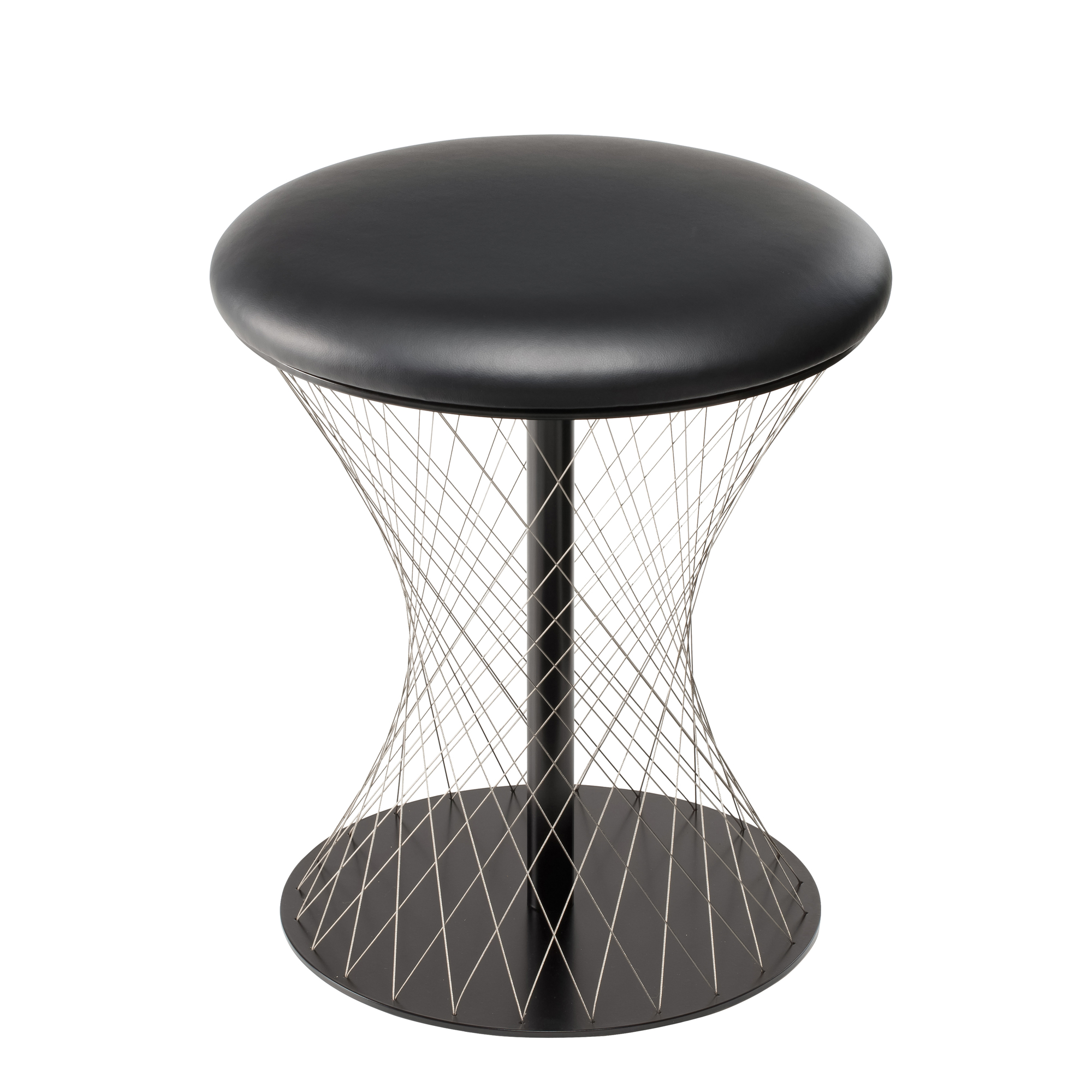 Anthrazitgrauer Hocker "Network Stool" mit Drahtgestell und runder Sitzfläche für Küche oder Bar.