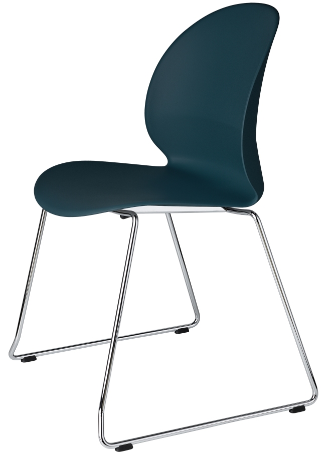 N02 Recycle Stuhl von Fritz Hansen in Blau mit verchromtem Stahlgestell.