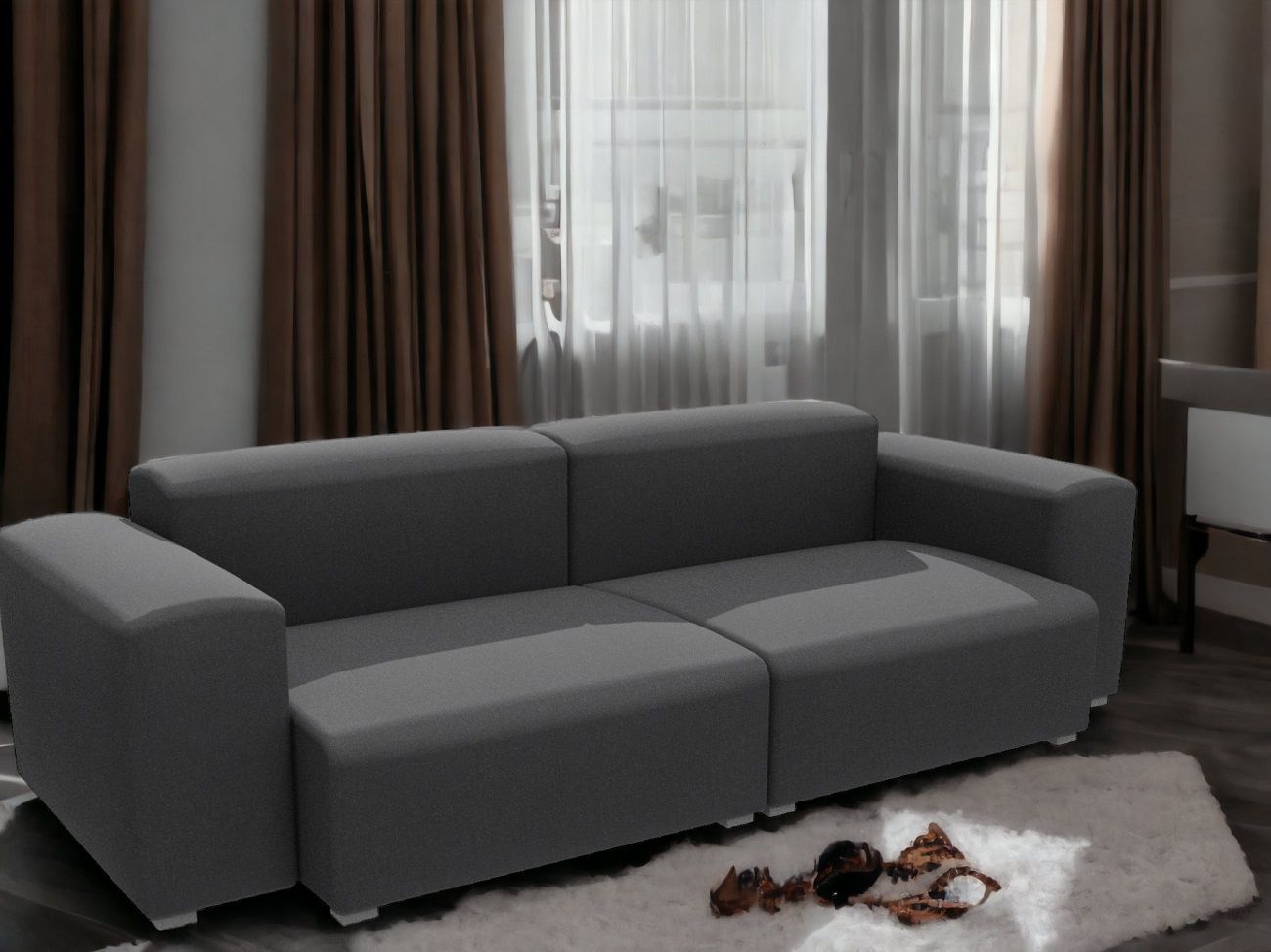 Graues Mags Sofa mit niedriger Armlehne, 2,5-Sitzer Kombination von Hay, modernes Wohnzimmer Möbel.