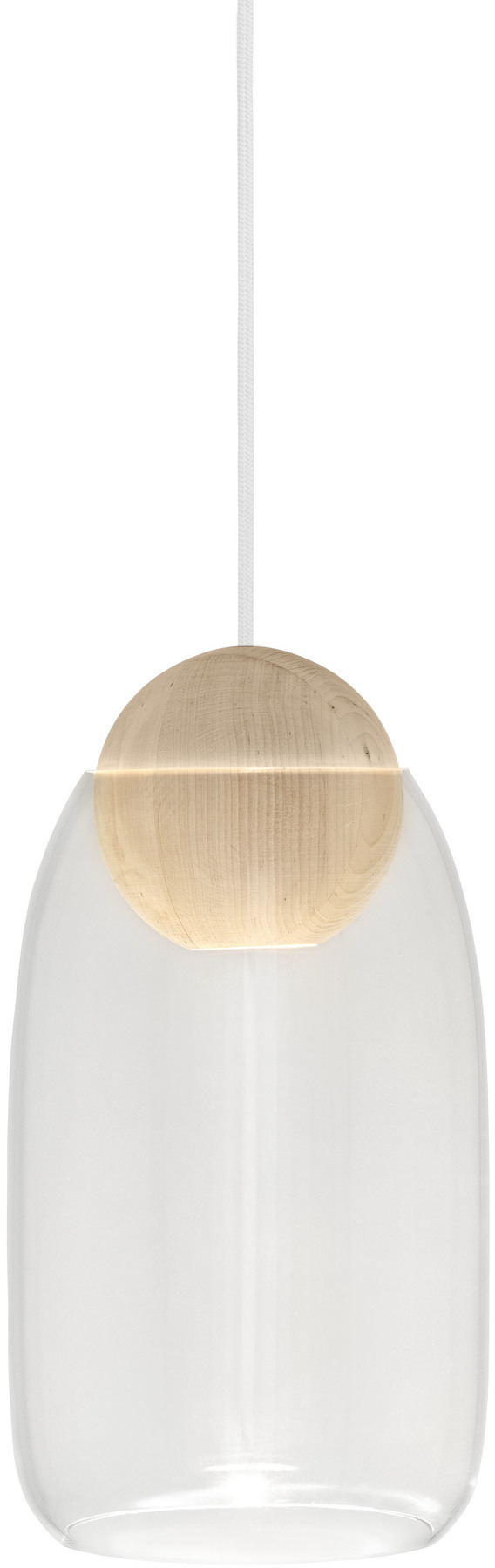 Liuku Glas Pendelleuchte mit transparentem Schirm und Holzkugel, moderne Hängelampe für Wohnzimmer und Essbereich.