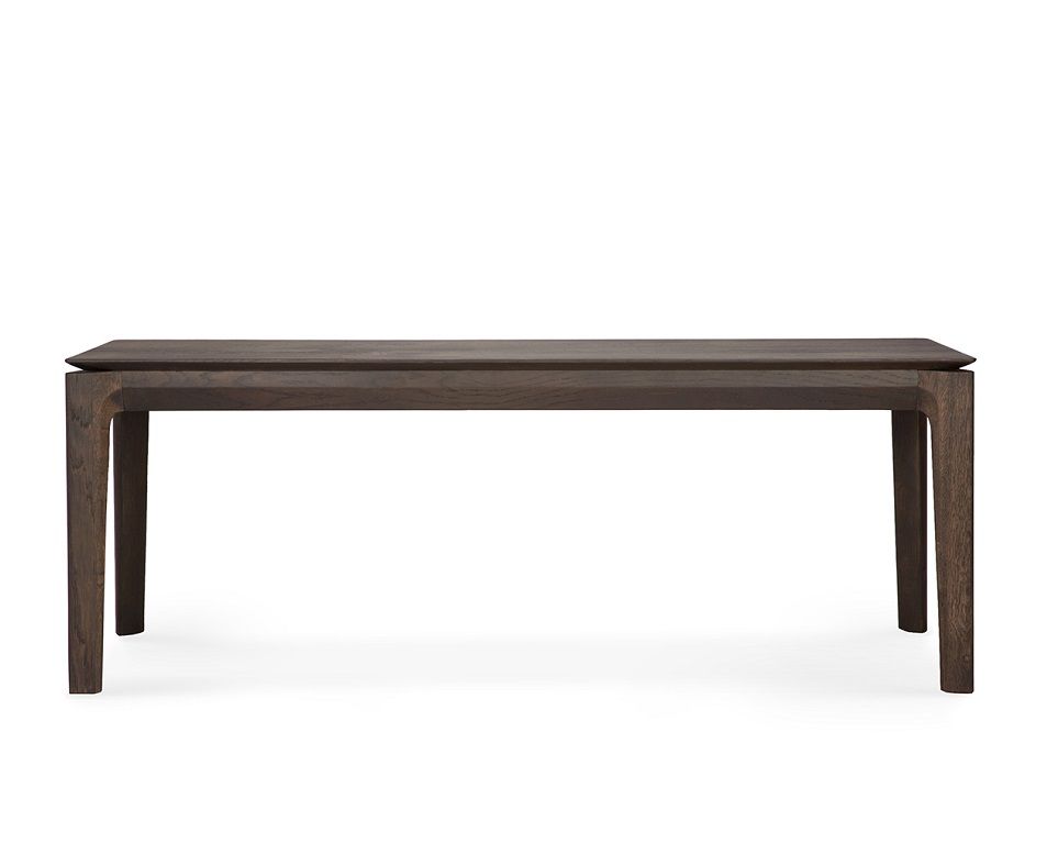 Ethnicraft Bok Bank aus braunem Eichenholz, moderner Esstisch für Esszimmer und Wohnbereich.