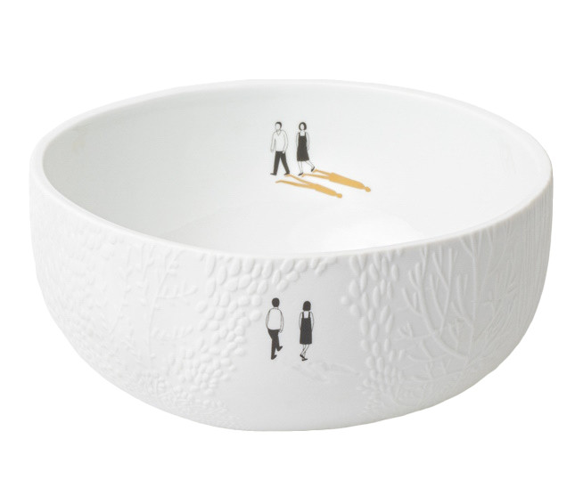 Weiße Räder Schale "Parkspaziergang" mit Baumstruktur und Figuren als Dekoration für Küche und Tisch.