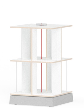 Buchstabler Bücherturm: Modernes, weißes Regal für Bücher und DVDs, Design Nils Holger Moormann.