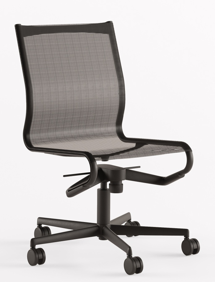 Schwarzer Rollingframe Drehstuhl mit Netzstoff-Sitzfläche und Rückenlehne, ideal für Büro und Homeoffice.