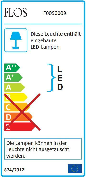 Energieeffizienzlabel der Flos Aim LED Pendelleuchte: A++ bis A, integrierte LED-Lampen.