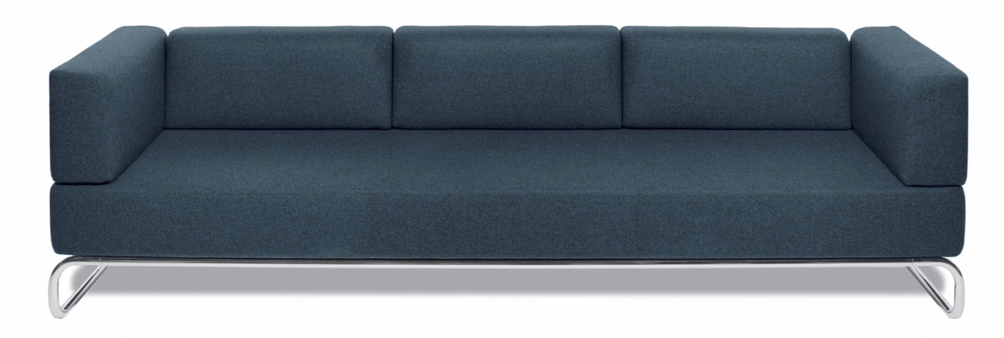Blaues Thonet Sofa S 5003, ein modernes 3-Sitzer Sofa mit Chromgestell für Wohnzimmer.