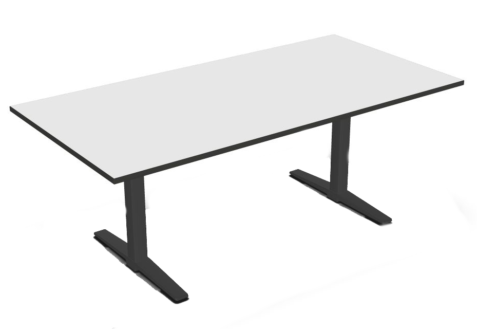 Talo.S Konferenztisch von König+Neurath mit weißer Tischplatte und schwarzem T-Fuß Gestell für Büros.