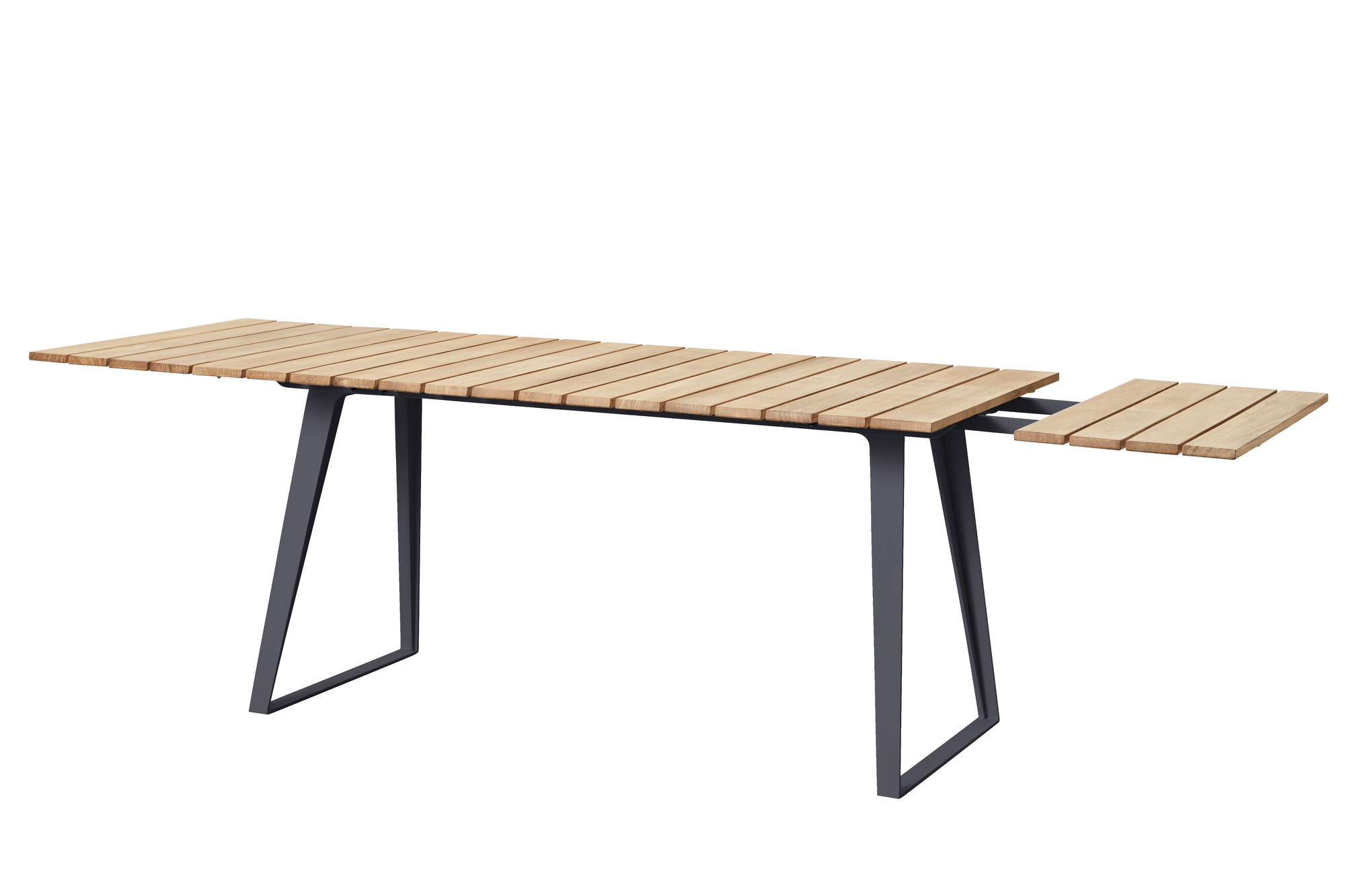 Cane-Line Copenhagen Esstisch aus Teakholz mit Ausziehfunktion und grauem Gestell für den Garten.