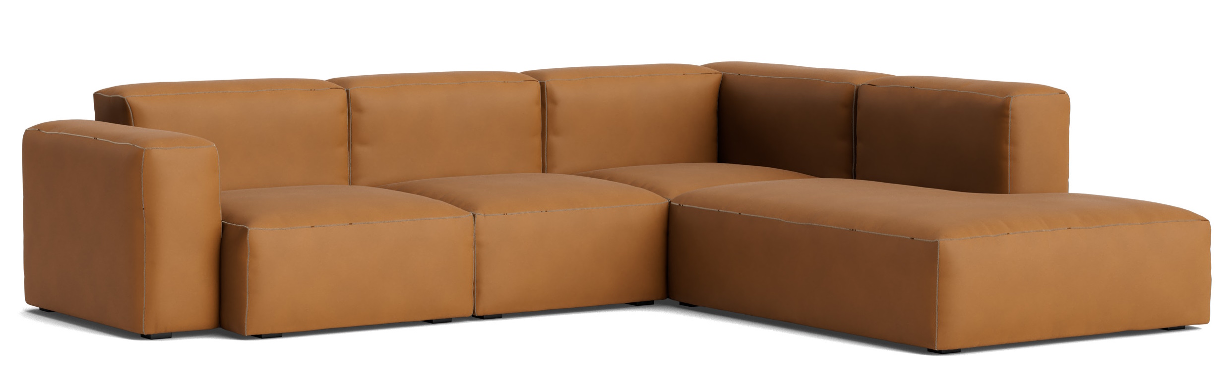 Mags Soft Sofa Corner Combination 2 low Armrest rechts Hay Leder Sense Cognac mit Beige Naht