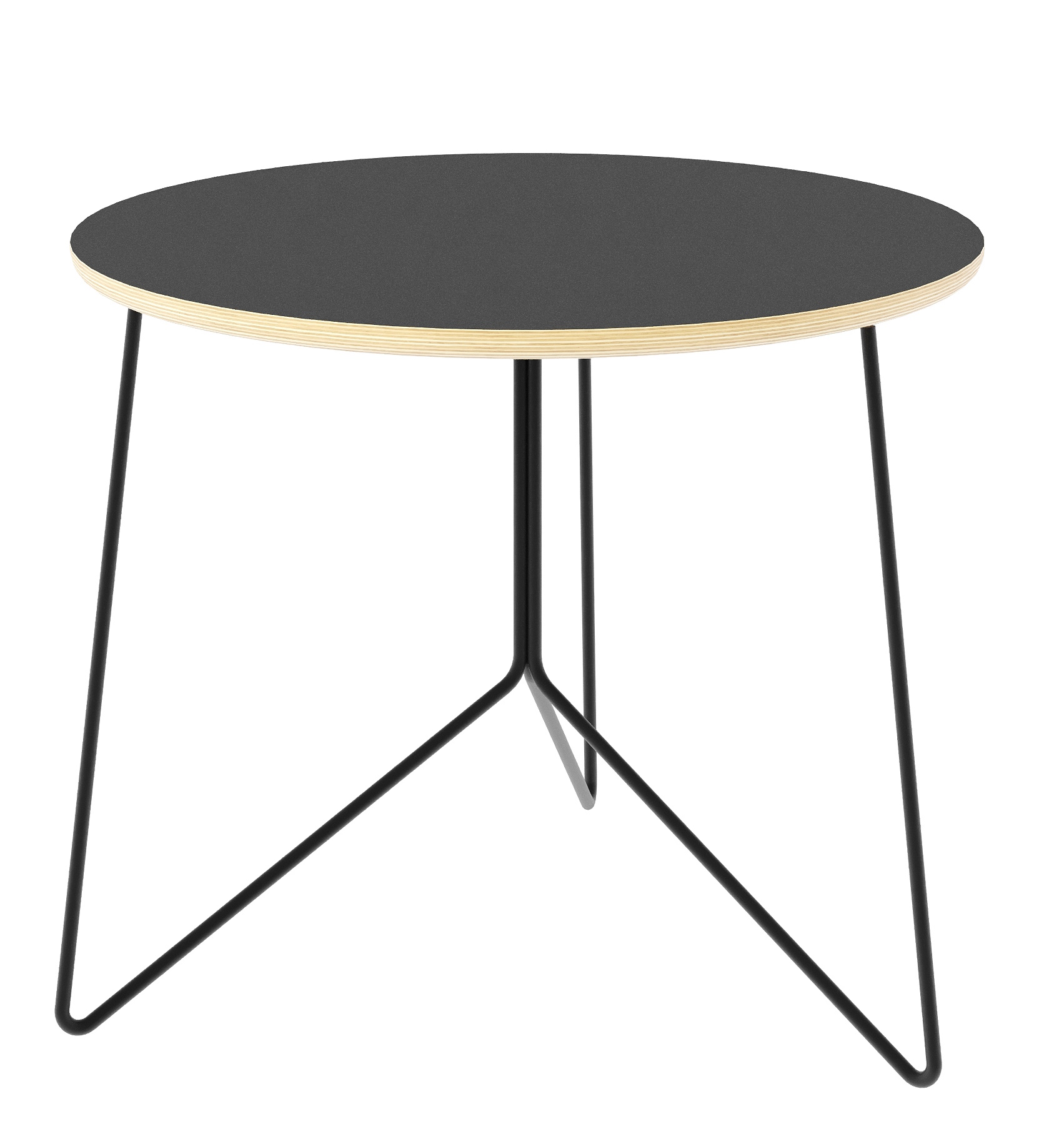 Miro Low Beistelltisch: Runder, schwarzer Tisch mit Schichtholz-Kante und filigranem, schwarzem Gestell.