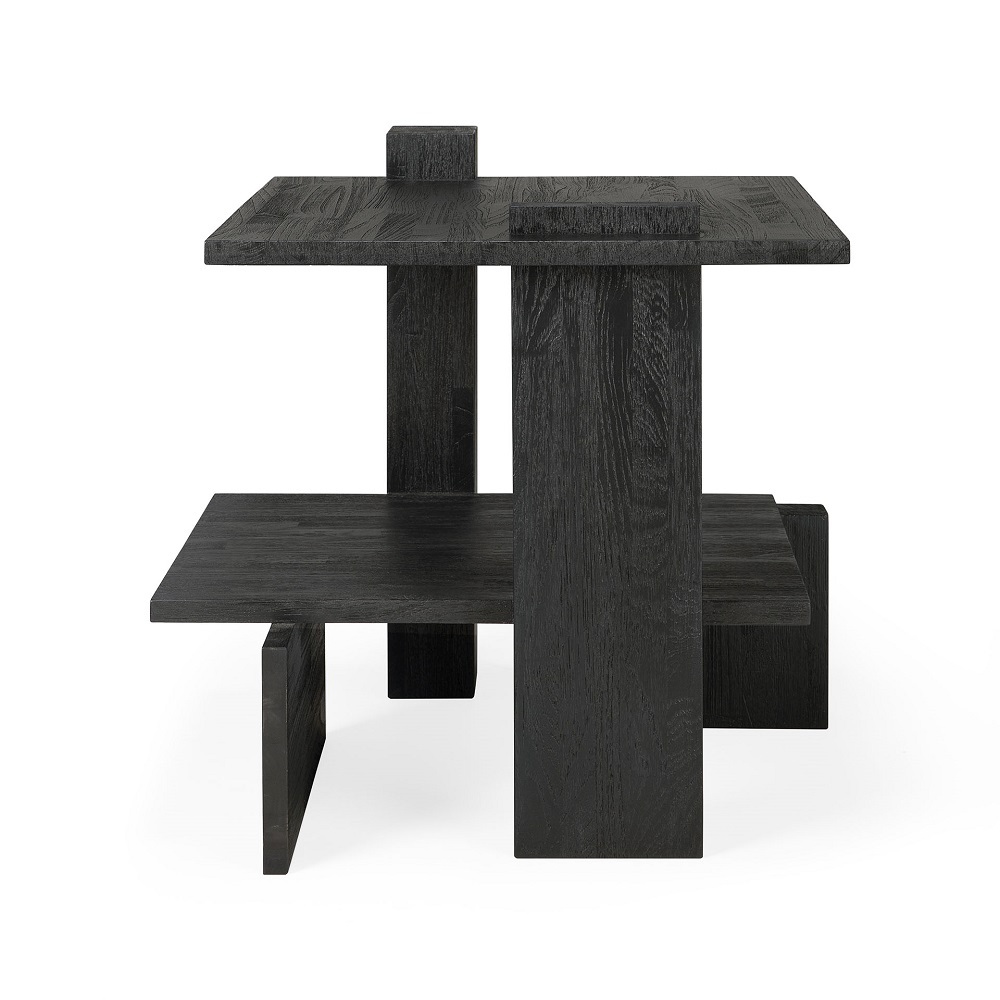 Schwarzer Ethnicraft Beistelltisch "Teak Abstract Side table" aus Teakholz mit abstrakten Formen und minimalistischem Design.