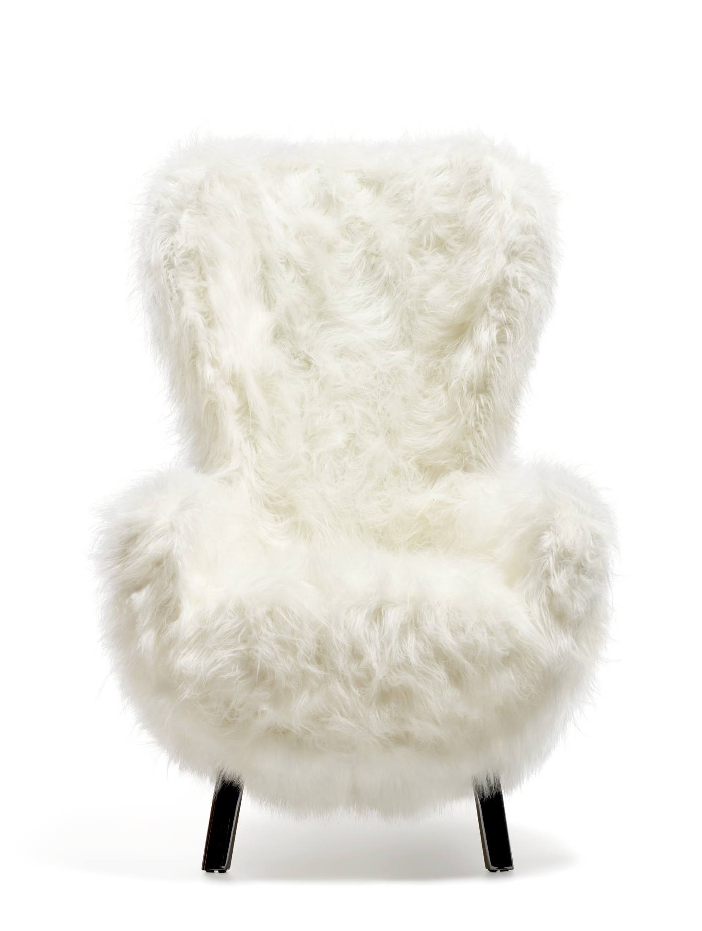 Weißer Guelfo Sessel mit Fellbezug von Opinion Ciatti, moderner Design Sessel für Wohnzimmer.