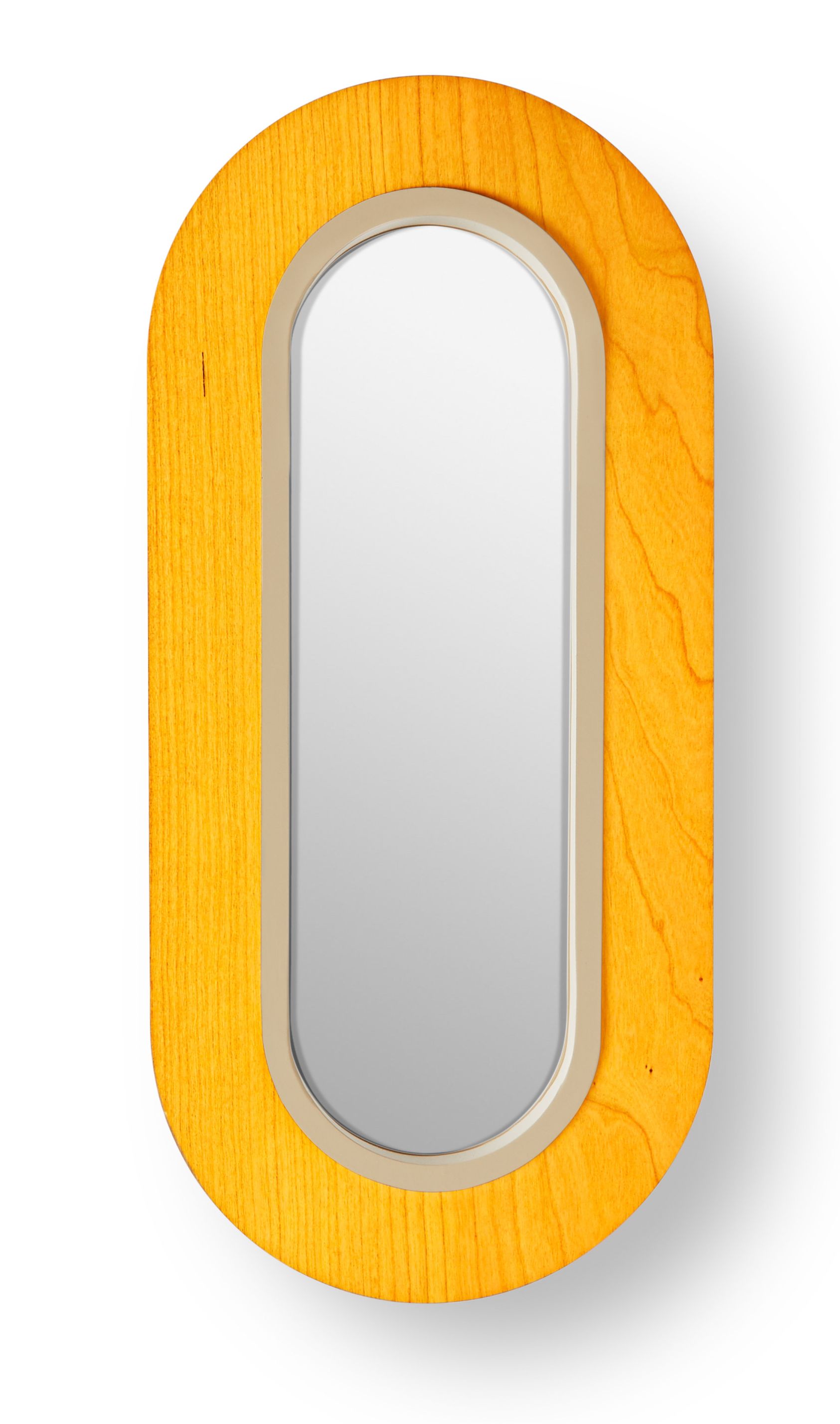 Ovale Lens LED Wandleuchte von LZF Lamps, elfenbeinweißer Metallring, gelbes Holz.