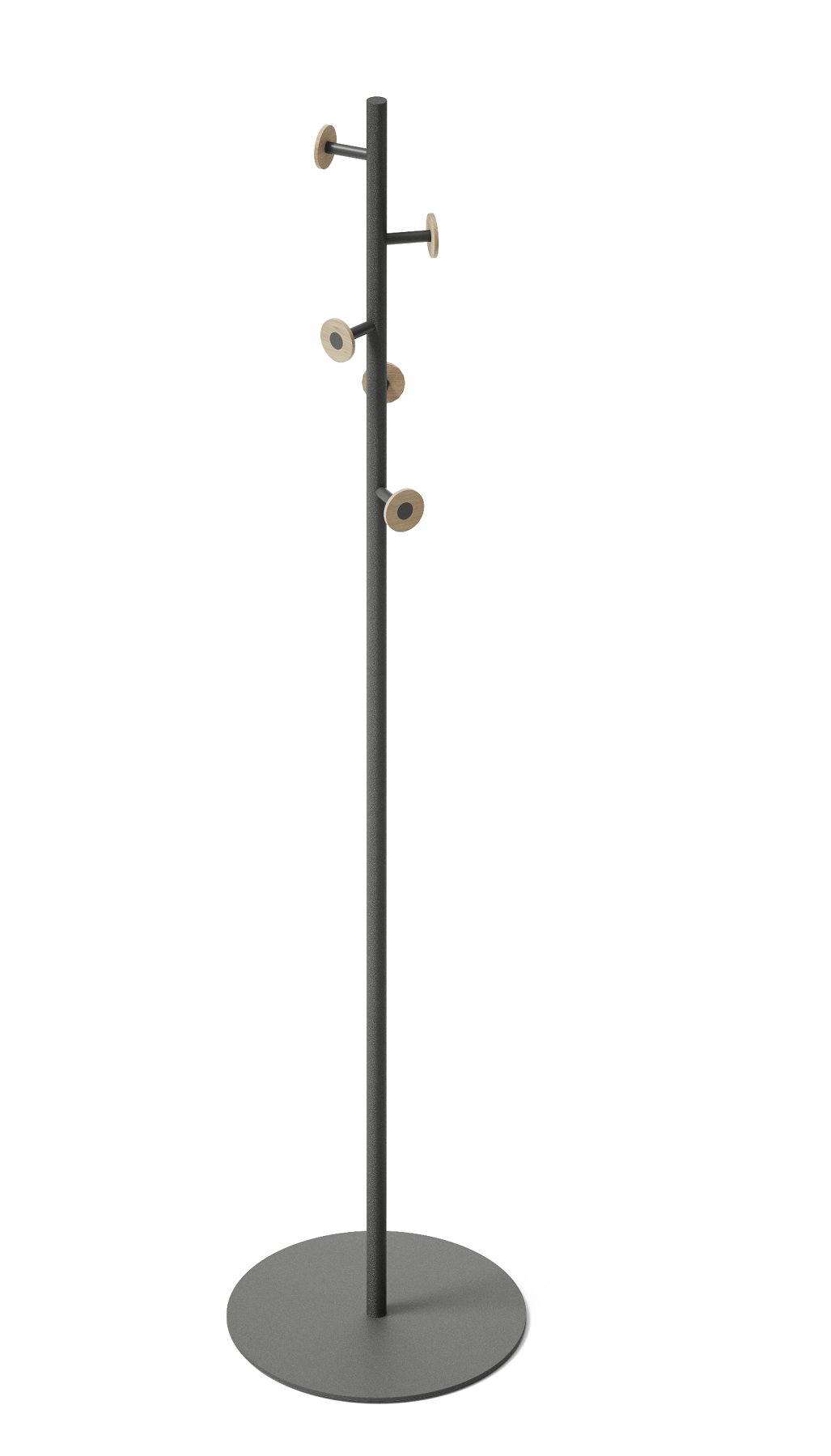 Moderner Bloom Coat Rack Garderobenständer von Mizetto, grau mit hölzernen Akzenten. Stilvolle Garderobe für Flur und Büro.