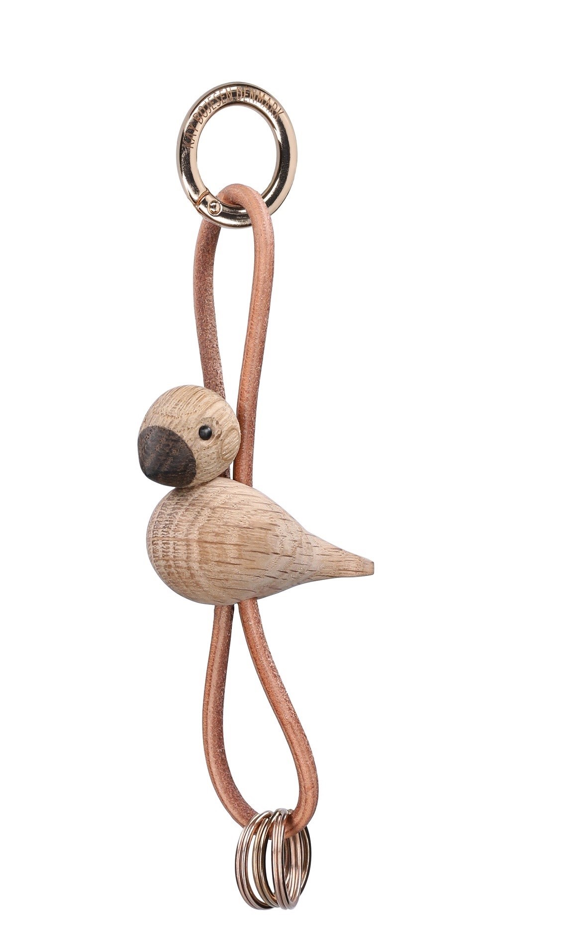 Vogel Eiche goldenfarbes Metall Schlusselanhänger mit Naturleder Kay Bojesen