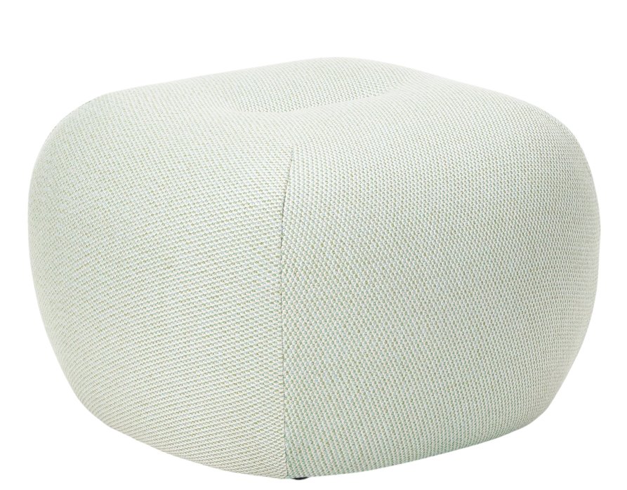 Heller, quadratischer Nana Outdoor Pouf von Freifrau Manufaktur, ideal als Sitzhocker oder Ottoman.