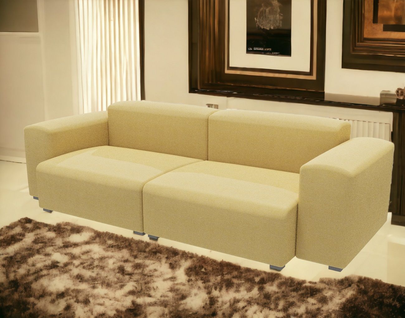 Beige Mags Soft Sofa, ein modernes 2,5-Sitzer Sofa mit niedrigen Armlehnen für Wohnzimmer.