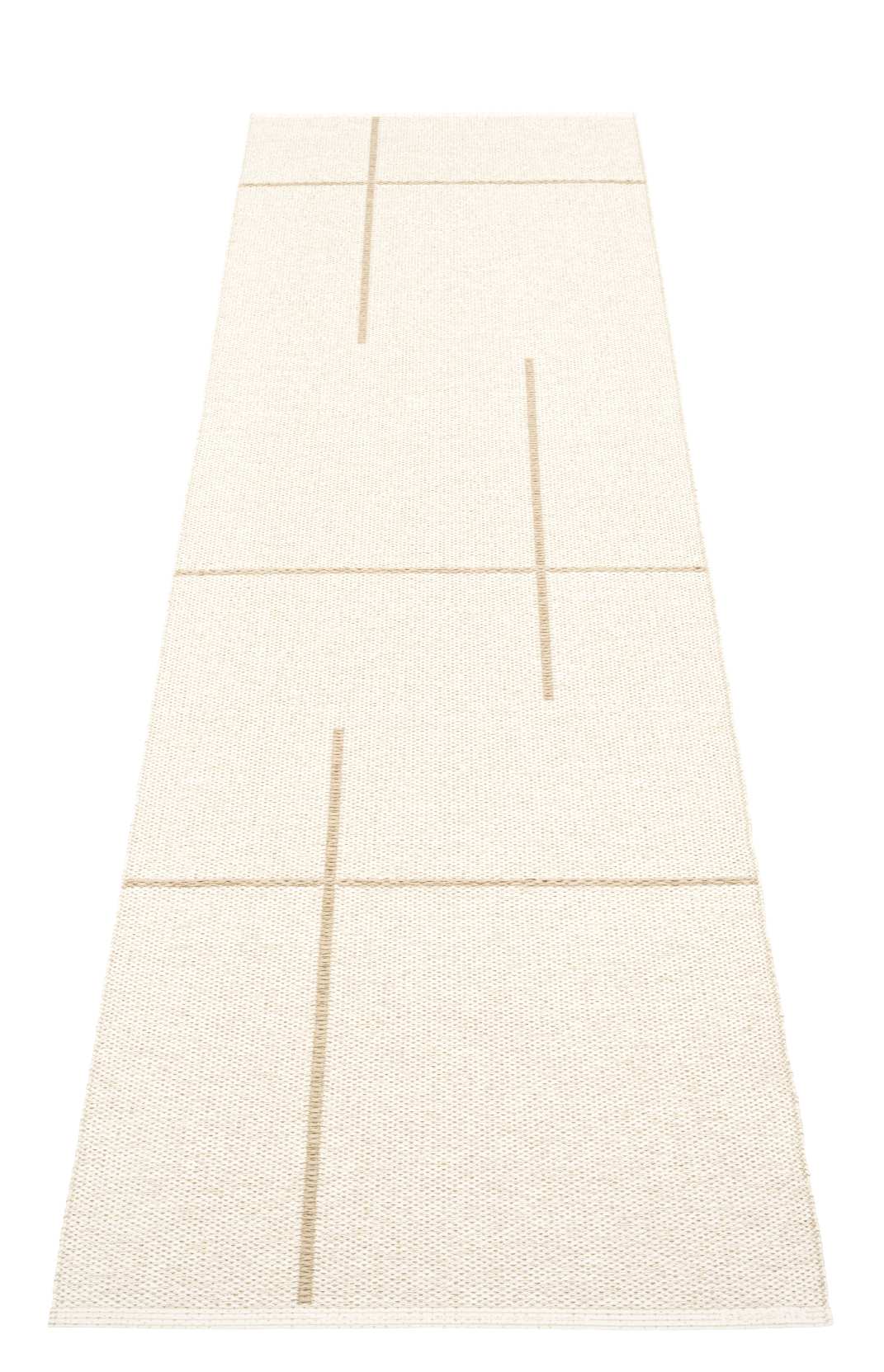 Fred Teppich von Pappelina, Kunststoffteppich in Beige mit grafischem Muster, 70x270 cm, für Innenräume.