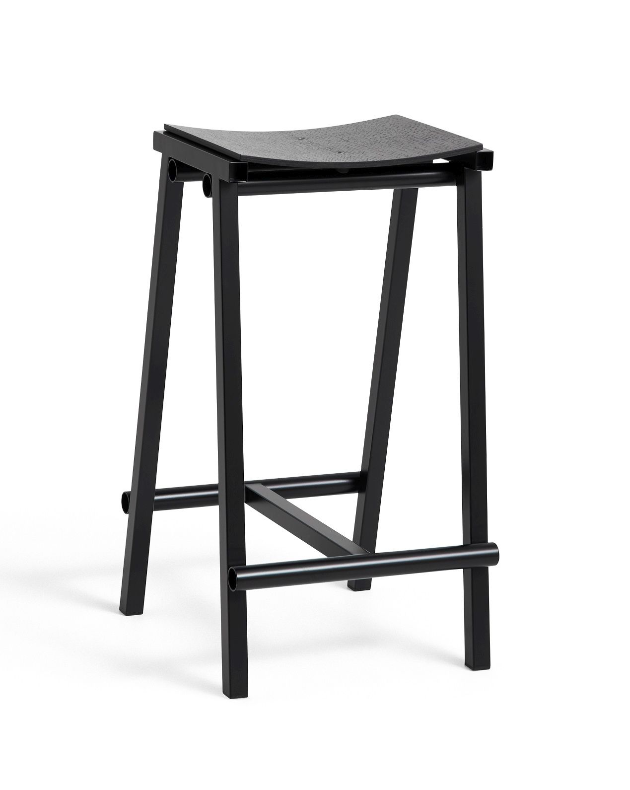 Schwarzer Hay Barhocker Taburete 8 mit Fußstütze, ideal für Küche oder Bar.