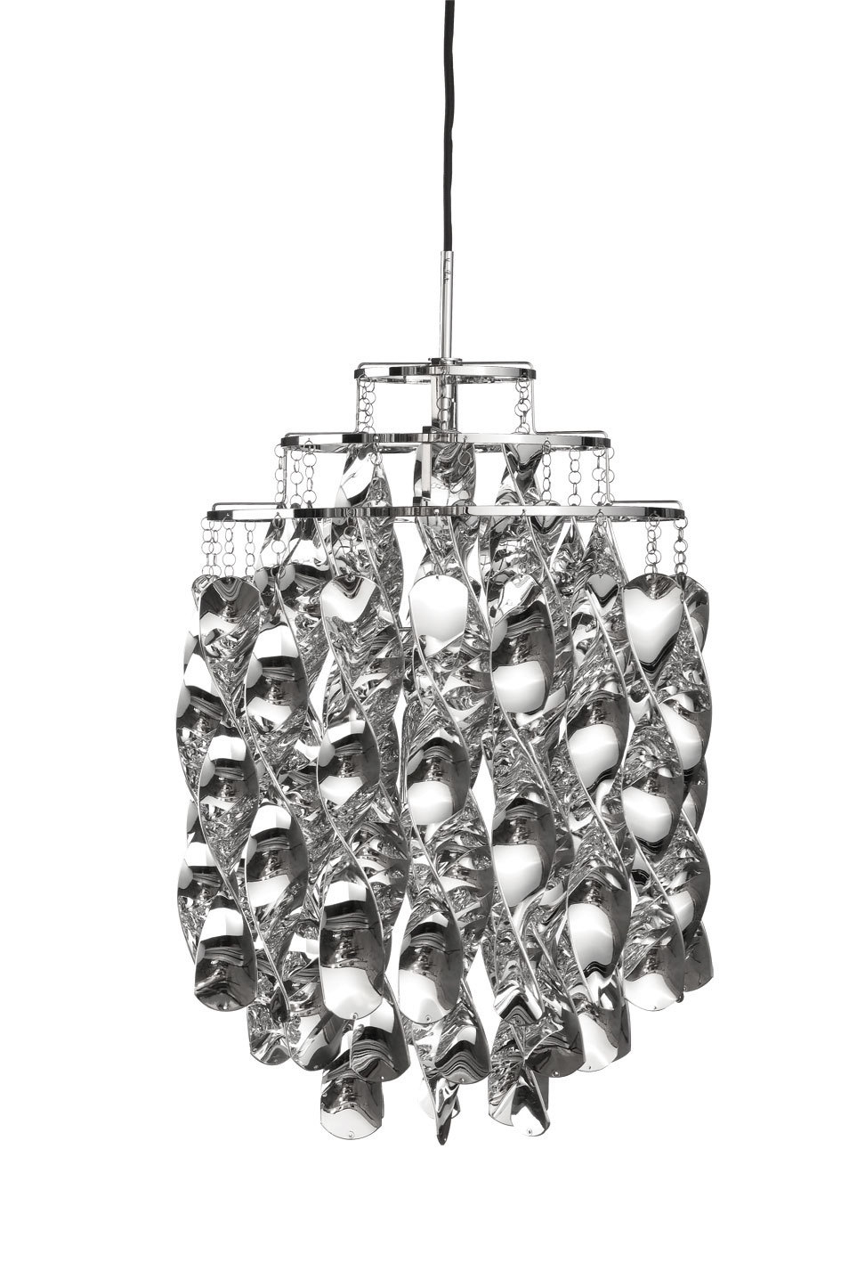 Silberne Spiral Mini Pendelleuchte von Verpan mit spiralförmigen Elementen und Chrom-Aufhängung. Design Lampe für Wohnzimmer.