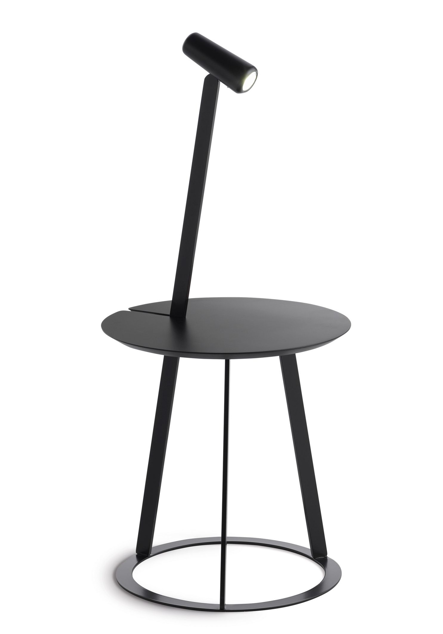 Schwarzer Albino Torcia Beistelltisch von Casamania Horm mit integrierter Lampe und rundem Fuß.