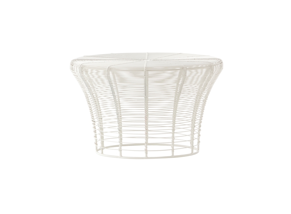 Weißer Aram Hocker von GAN aus geflochtenem Metall, moderner Beistelltisch für Wohnzimmer.