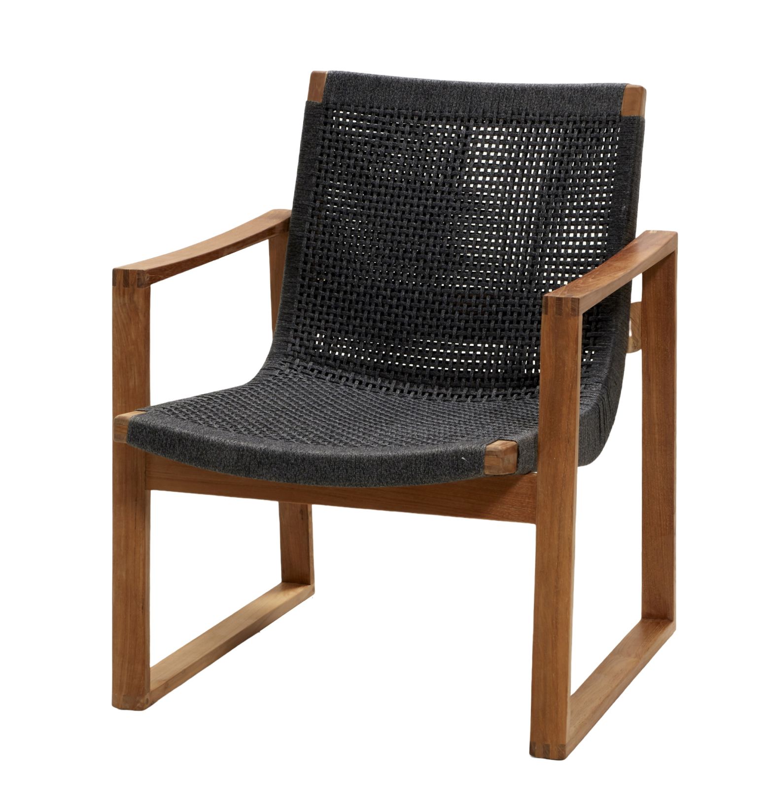 Endless Loungesessel von Cane-Line: Moderner Gartensessel aus Teakholz und grauem Geflecht.