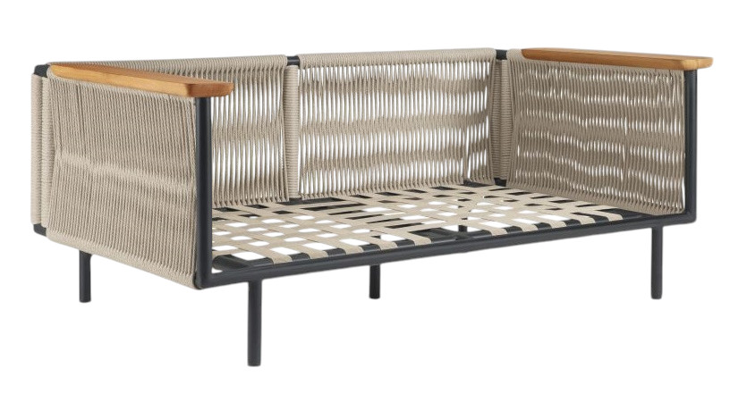 Corbey Outdoor Sofa von Ethnicraft: 2-Sitzer Gartensofa mit Aluminiumgestell und geflochtener Sitzfläche.