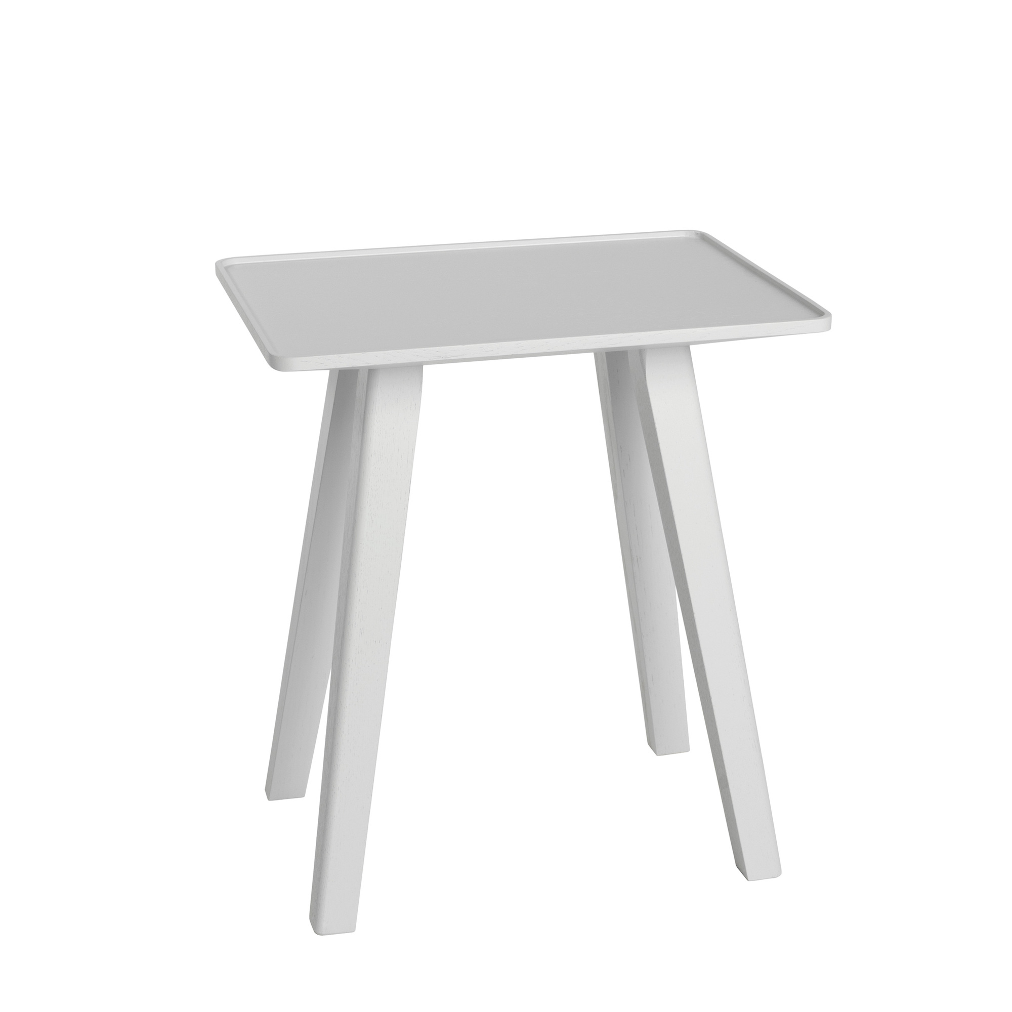 Weißer Nini Hocker von Schönbuch, moderner Beistelltisch aus Holz mit drei Beinen.