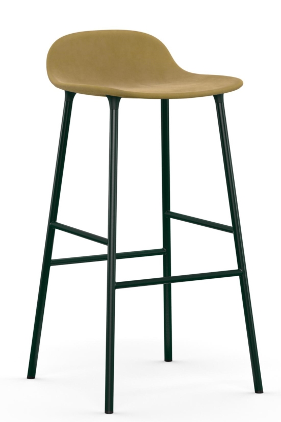 Form Barstool Barhocker von Normann Copenhagen, gepolstert, mit Stahlgestell in Grün. Moderner Barstuhl.