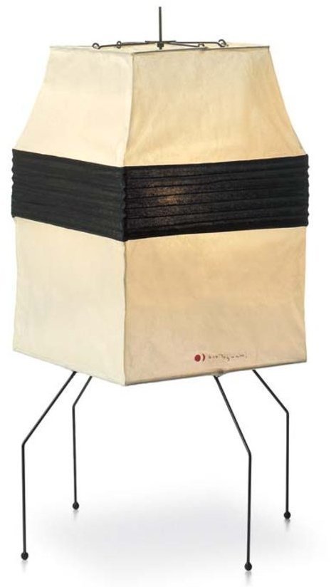 Akari Tischleuchte UF1-H von Vitra: Quadratische Papierleuchte mit schwarzem Band und filigranem Metallgestell.