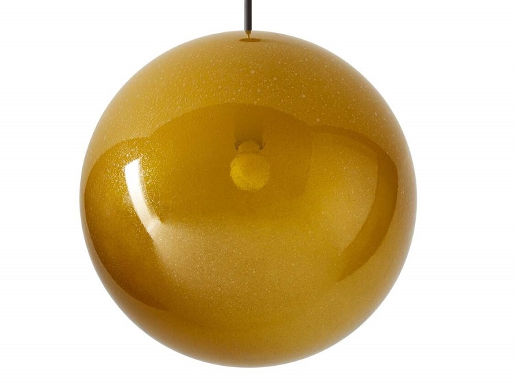 Bollicosa Lampe: Runde Pendelleuchte in Karamell, modernes Design für Wohnzimmer und Esszimmer.