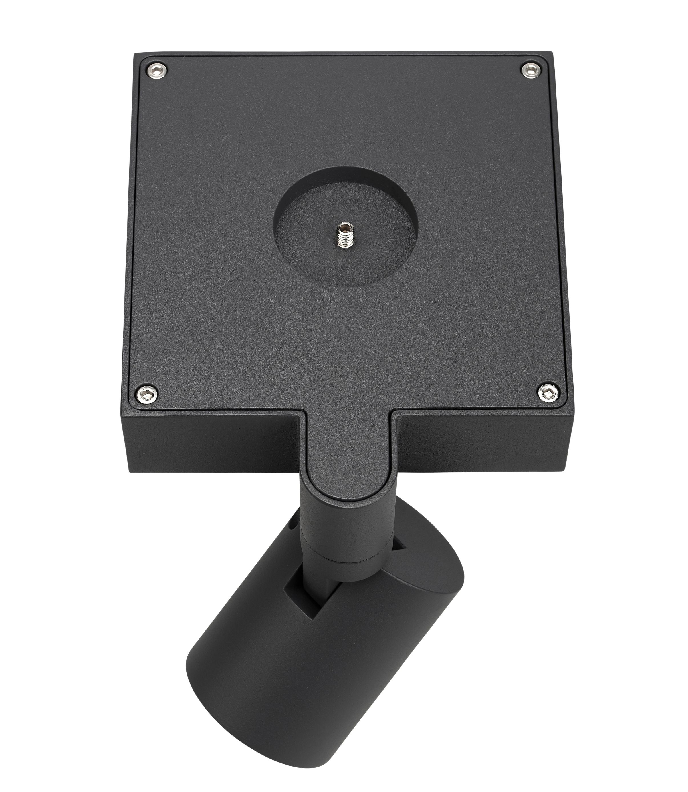 Spot.E Solar Gartenstrahler von Moree, Detailansicht der schwarzen Leuchte mit verstellbarem Strahlerkopf.