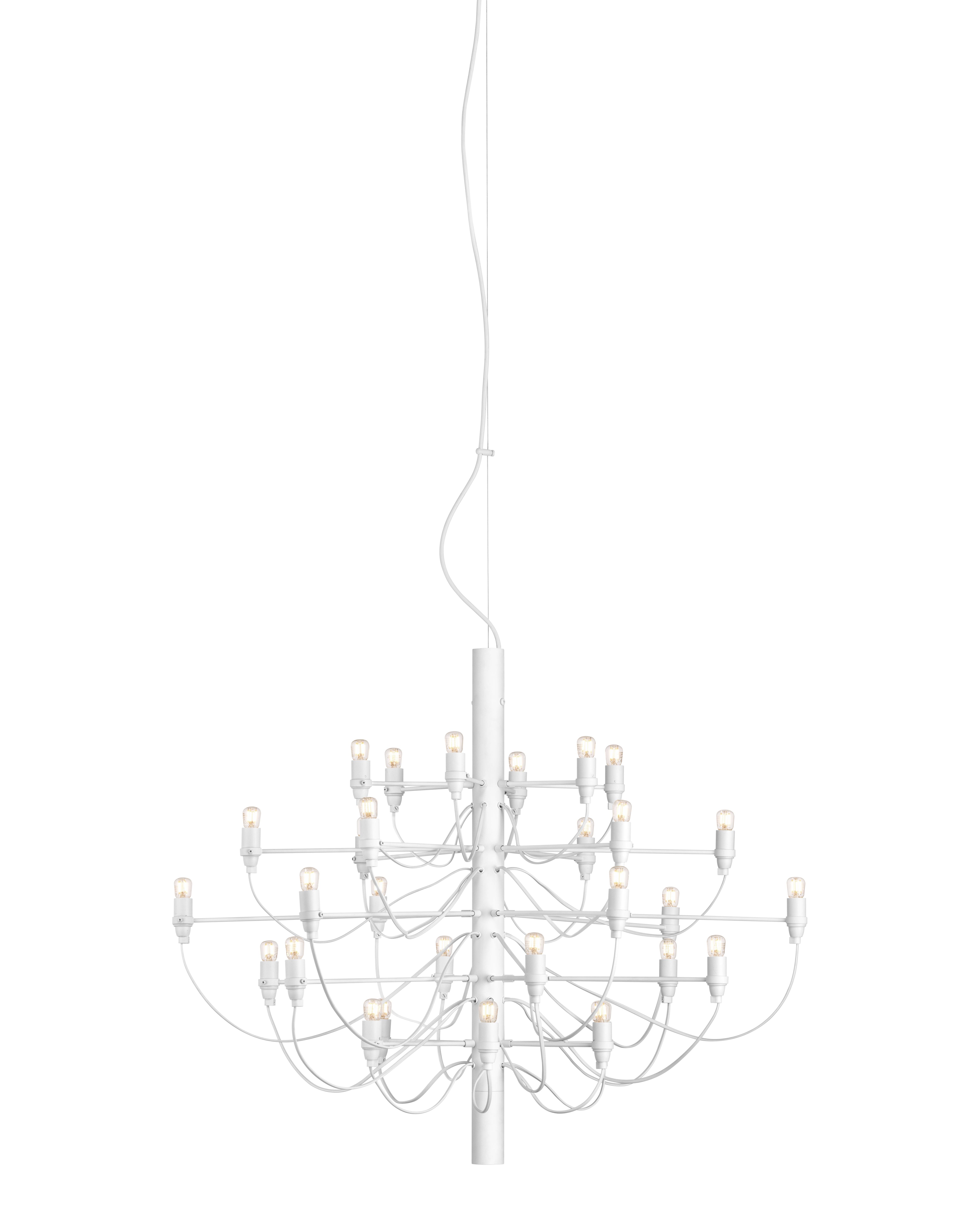 Weißer Flos 2097/30 LED Kronleuchter mit klaren Glühbirnen, modernes Design für Wohnzimmer und Esszimmer.