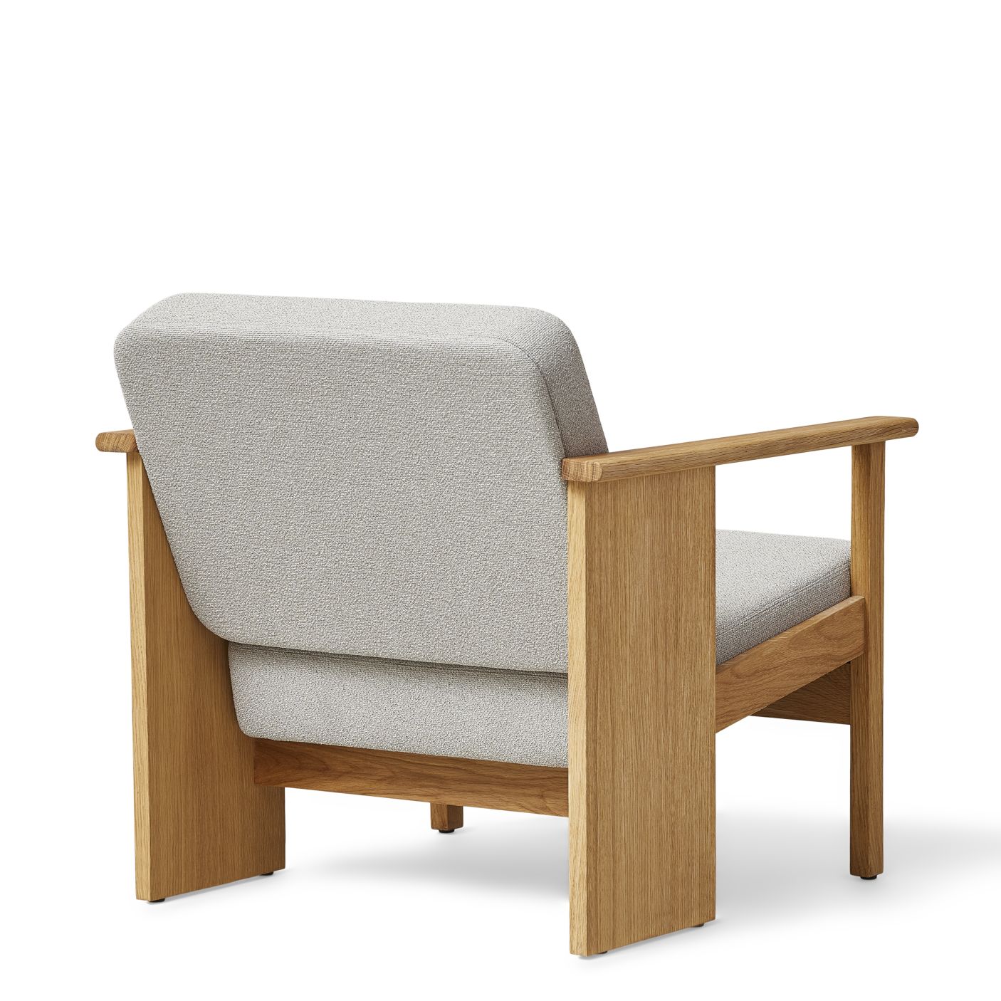 Block Lounge Chair Sessel mit grauem Gabriel Bezug und Holzrahmen, Rückansicht. Design Sessel.