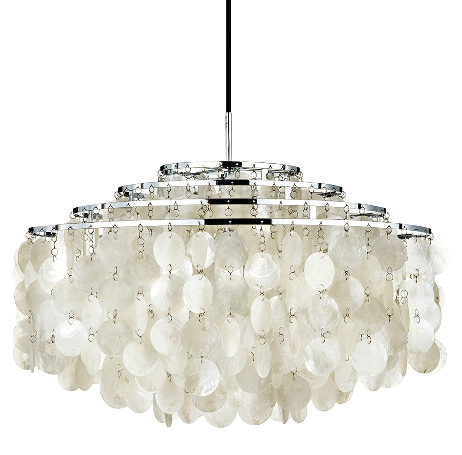 FUN 10DM Pendelleuchte von Verpan: Moderne Hängelampe mit Muscheln und Chromgestell für stilvolle Beleuchtung.