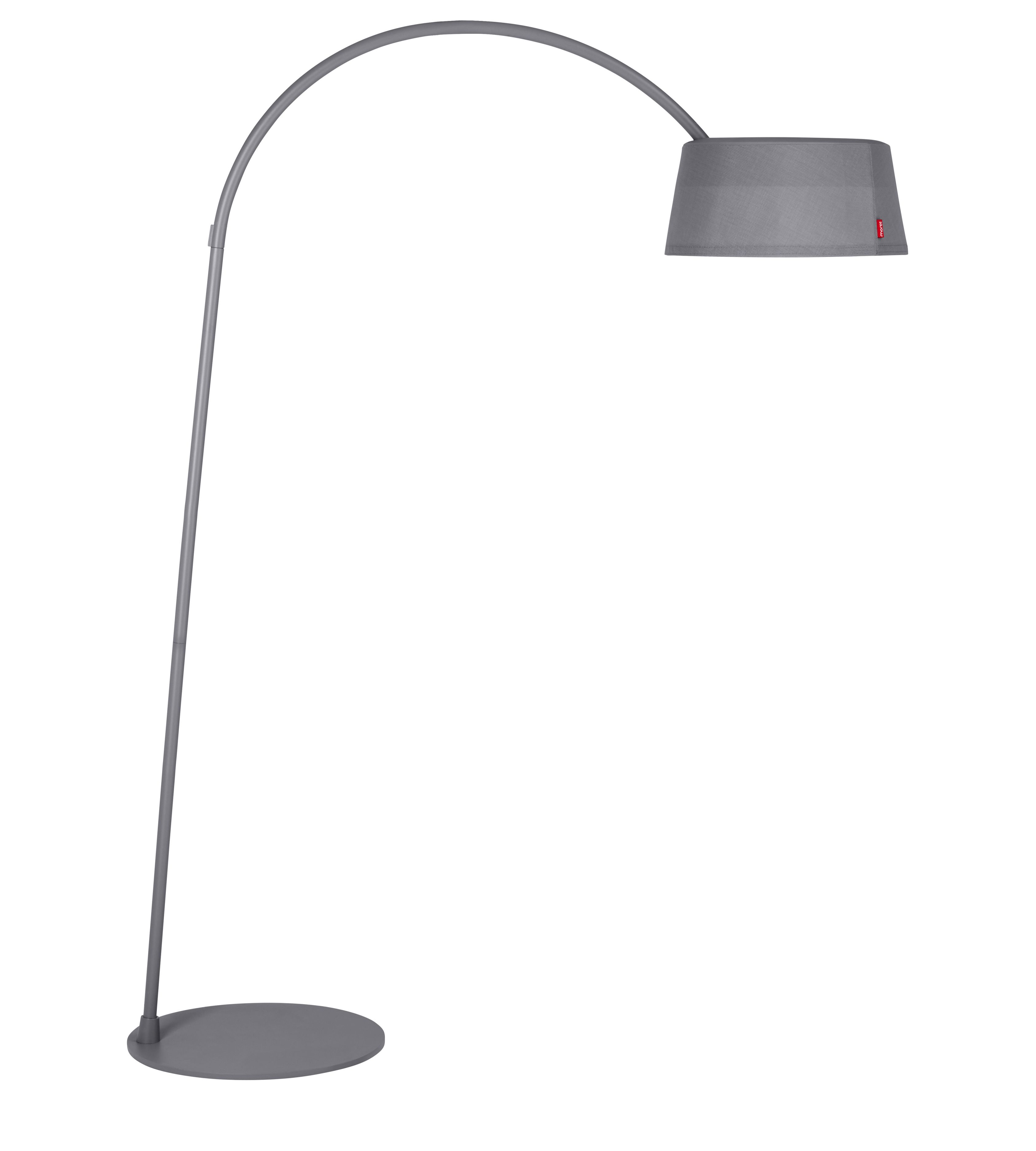 Graue ISA-BELLE Solar Stehleuchte mit gebogenem Arm und Lampenschirm für den Außenbereich.