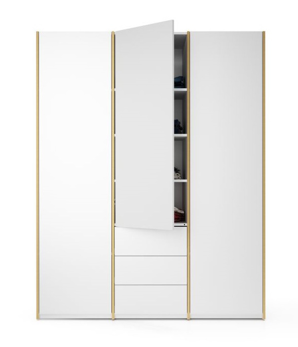 MODULAR PLUS Schrank von Müller Möbelwerkstätten in Weiß mit drei Schubladen und Regalfächern.