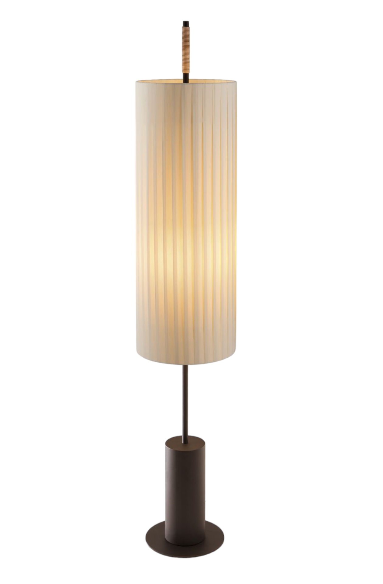 Dorica Stehleuchte von Santa & Cole: Elegante Stehlampe mit plissiertem Schirm und braunem Fuß.