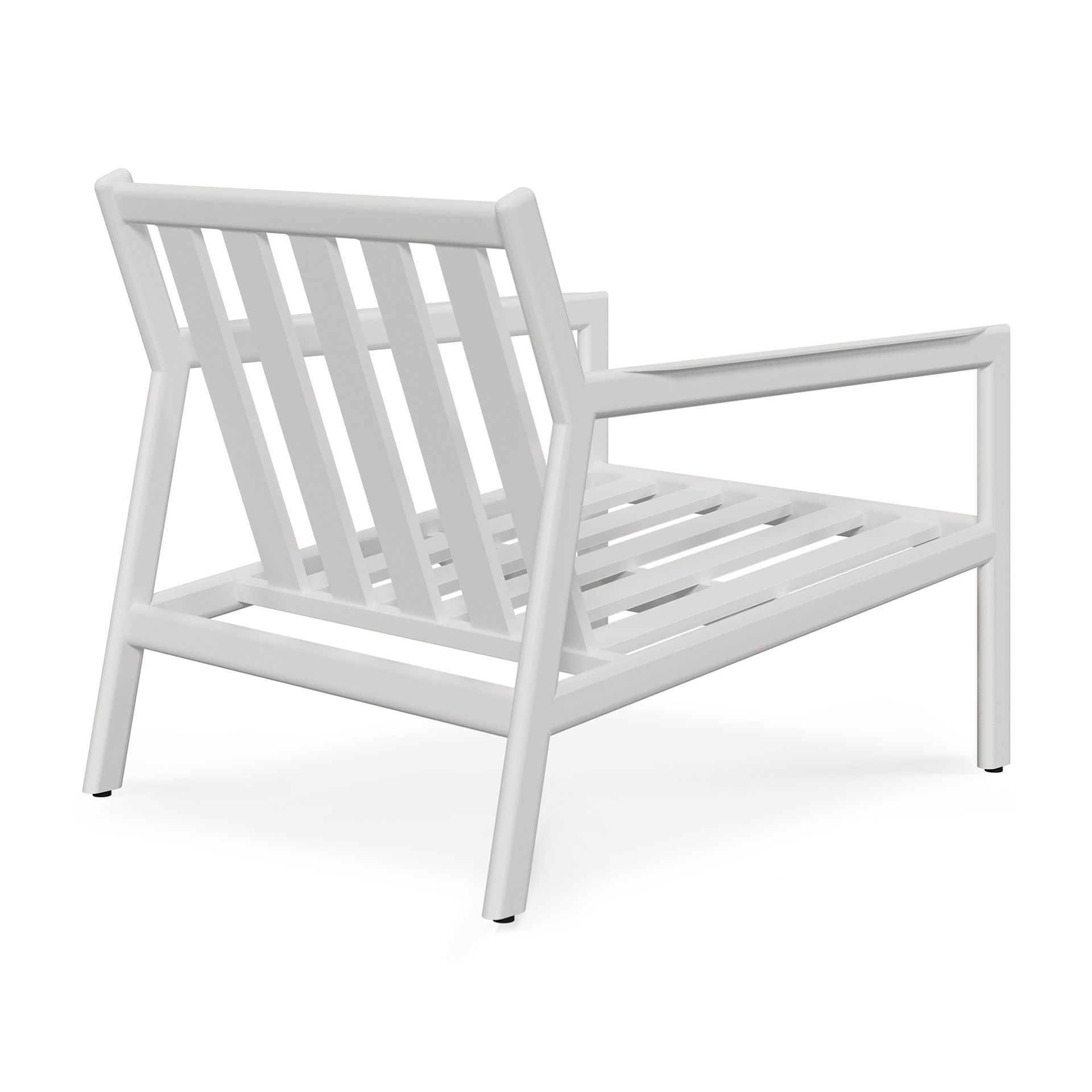 Weißer Jack Outdoor Loungesessel von Ethnicraft aus Aluminium, Rückansicht, moderne Gartenmöbel für Terrasse und Balkon.