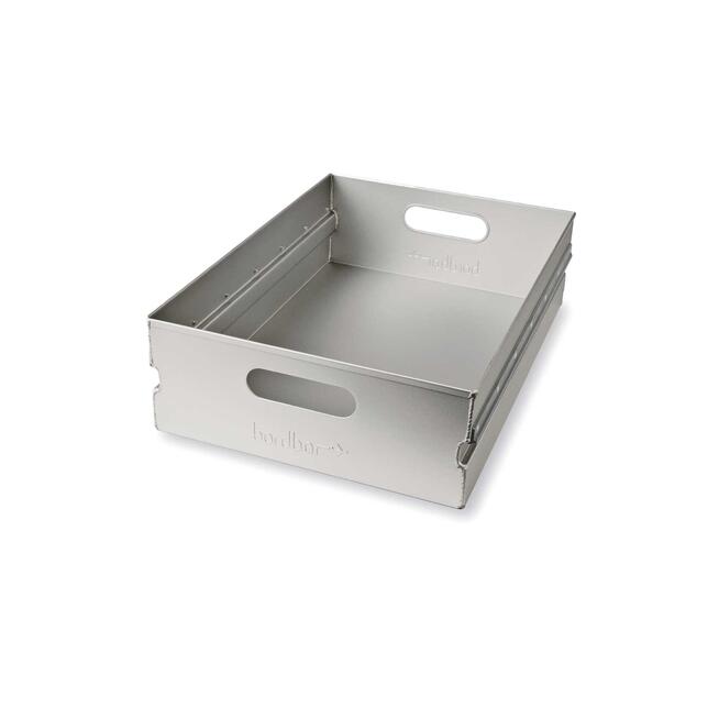 Silberne Box für Nachttisch oder Bordbar, Zubehör-Set, leer, mit Griffen.