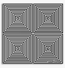 Panton Teppich 1: Quadratisches Muster in Schwarz und Weiß, modernes Design für Wohnräume.