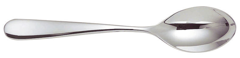 Nahaufnahme eines glänzenden Esslöffels aus der Alessi Nuovo Milano Besteckgarnitur.
