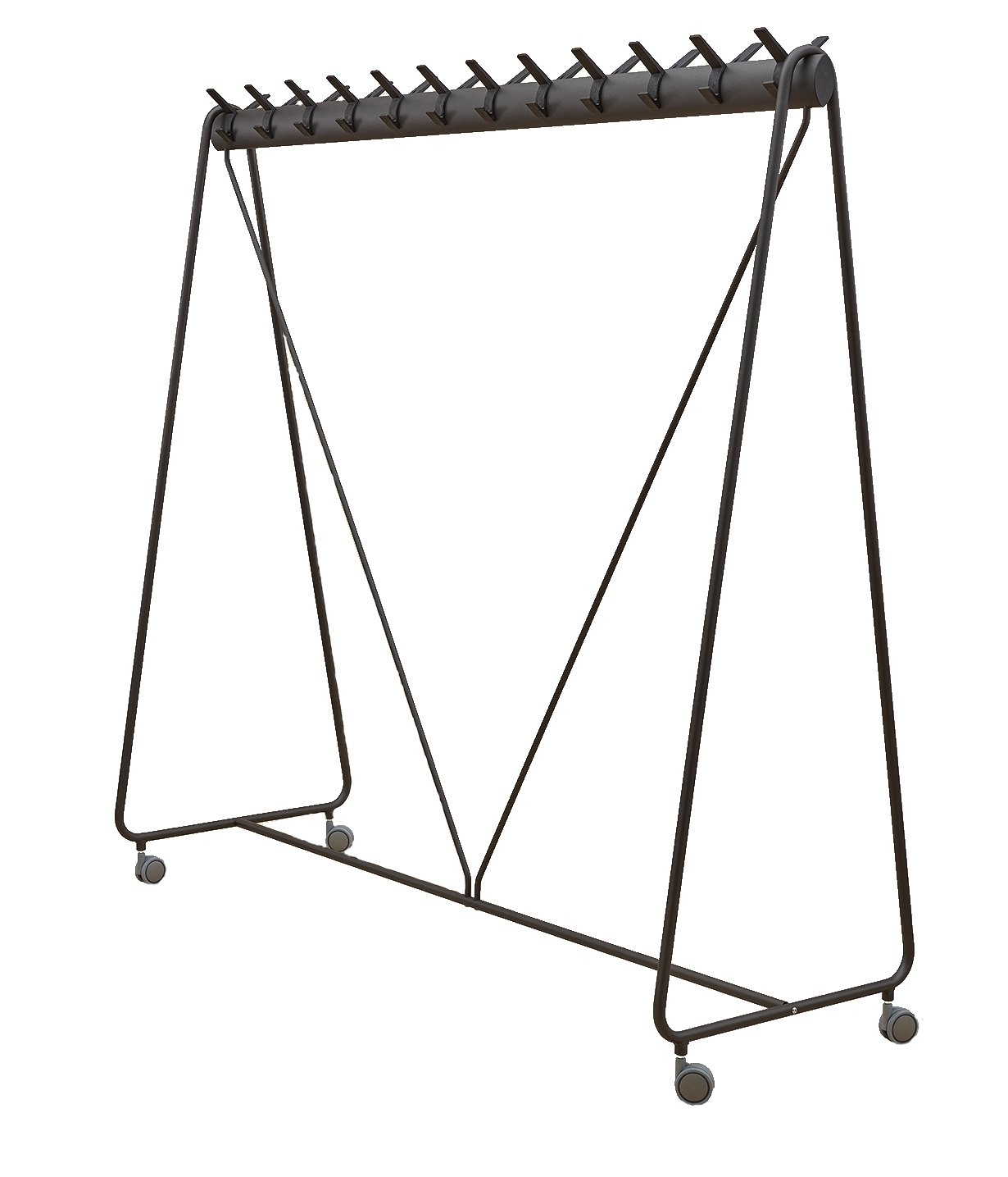 Ellipse Garderobe auf Rollen mit 24 Haken aus Metall, ideal für Büro und Empfangsbereich.