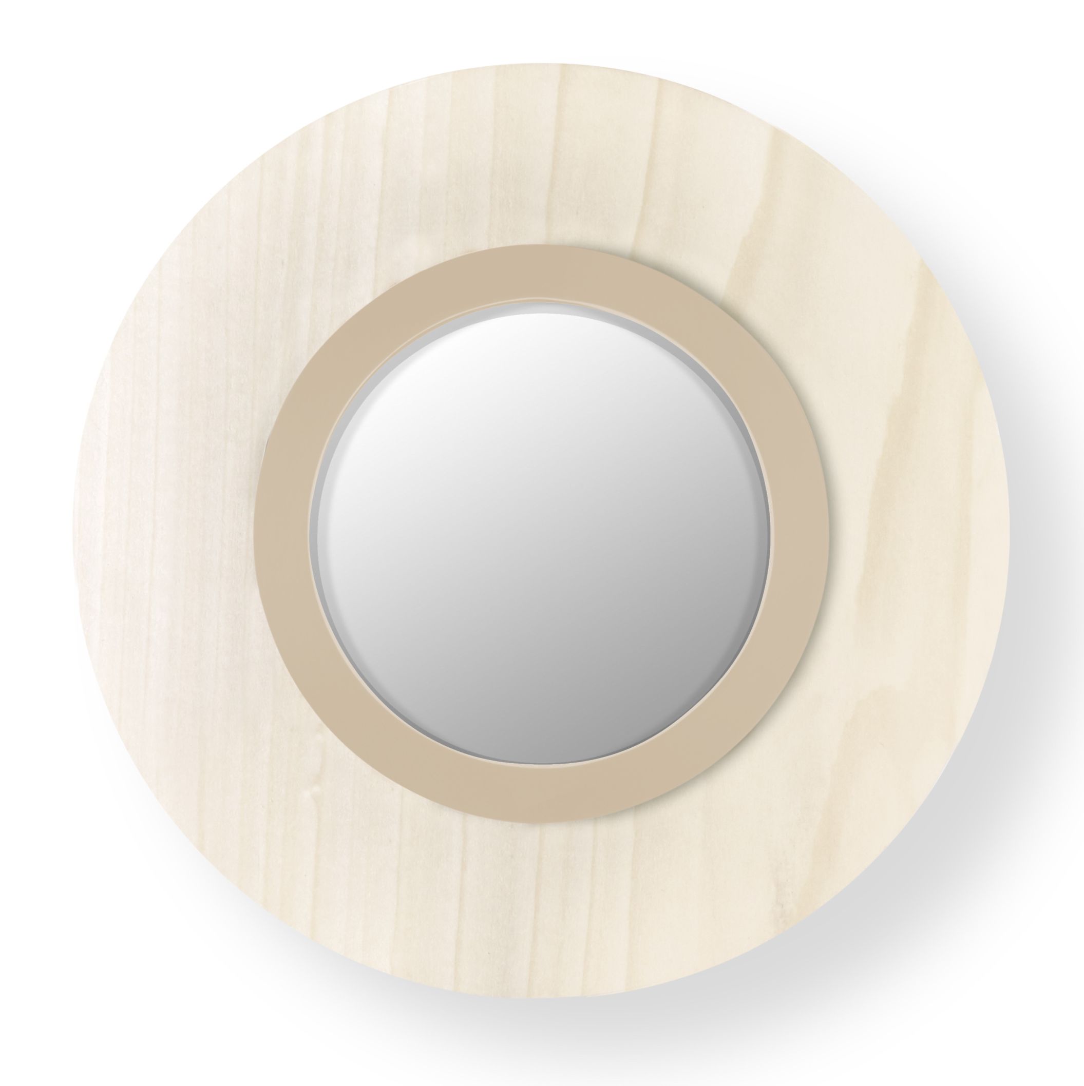 Runde Lens LED Wandleuchte von LZF Lamps, elfenbeinweiß mit Metallring, modernes Design.