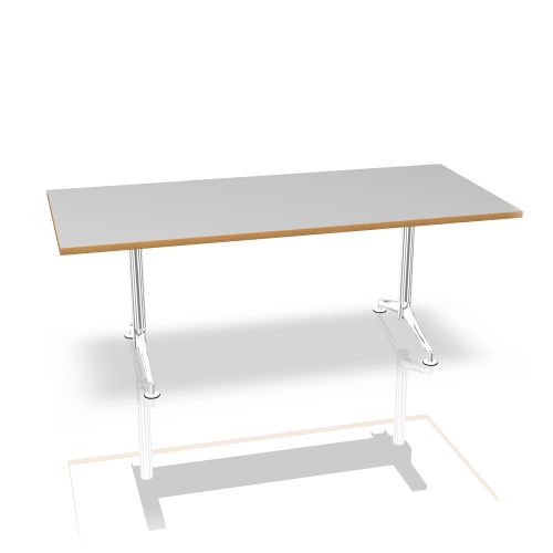 Fina Conference Tisch von Brunner mit grauer Tischplatte und Chromgestell für Konferenzräume.