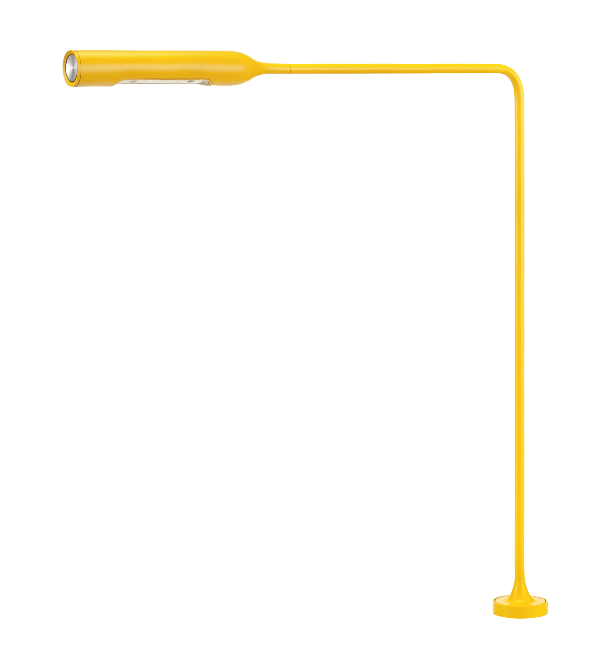 Gelbe Flo Grommet LED-Stehleuchte mit warmweißem Licht (3000K) für Büro und Wohnraum.