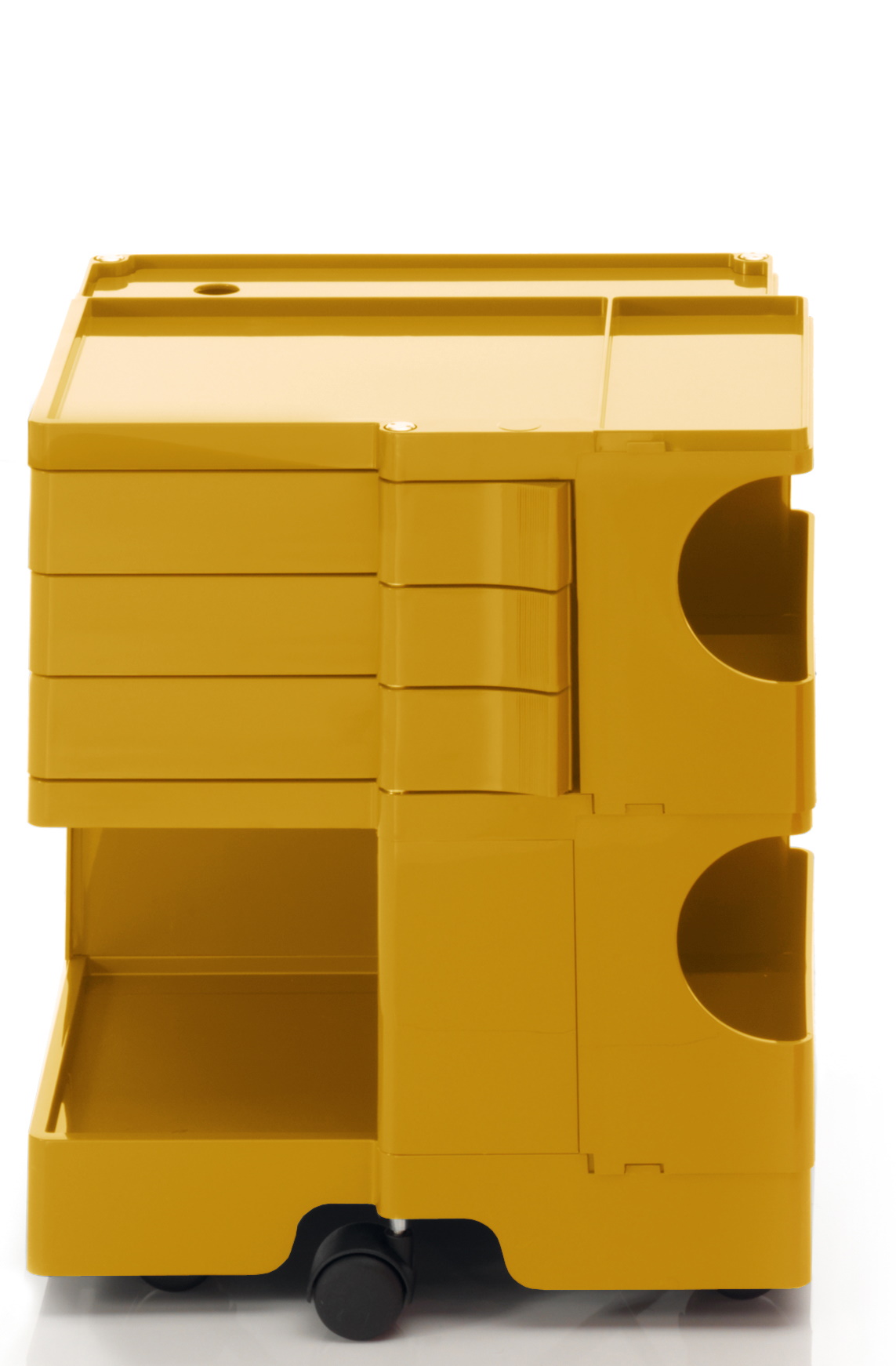 Gelber Boby Rollcontainer mit Schubladen und Fächern, ideal für Büro und Arbeitszimmer.